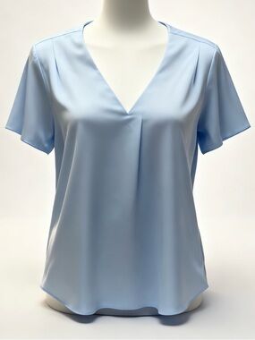 Premise Pale Blue V-Neck Short Sleeve Blouse